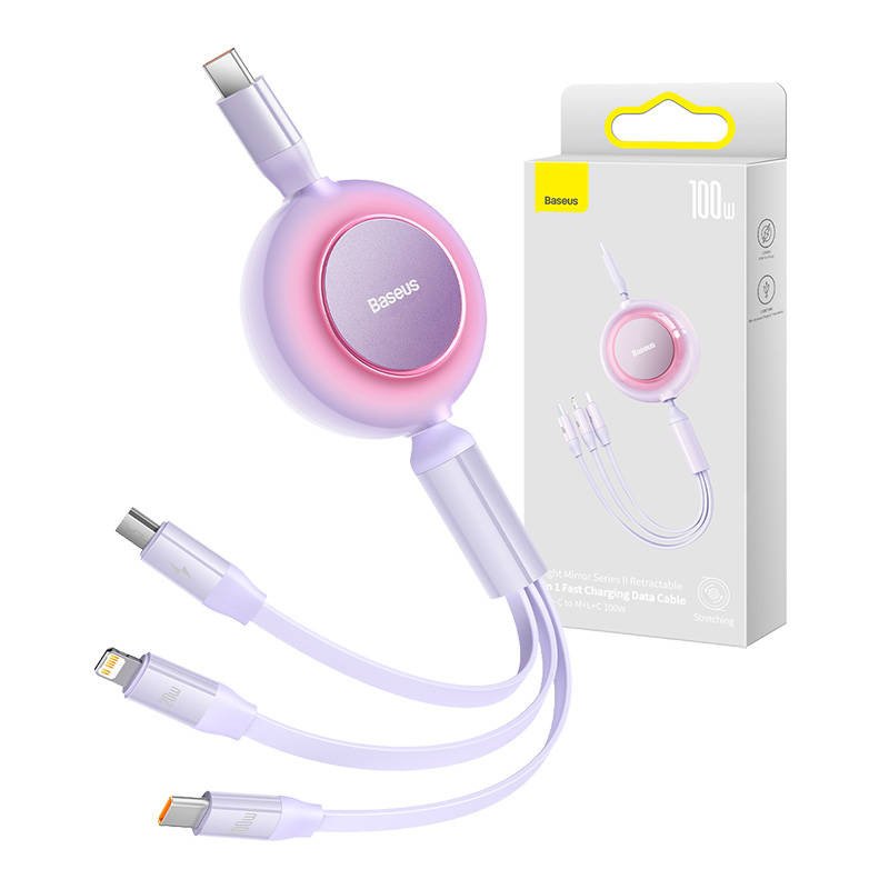 USB-C 3-in-1 kabelis Baseus Bright Mirror 4, skirtas micro USB / USB-C / Lightning 100 W / 3,5 A 1,1 m (violetinis)