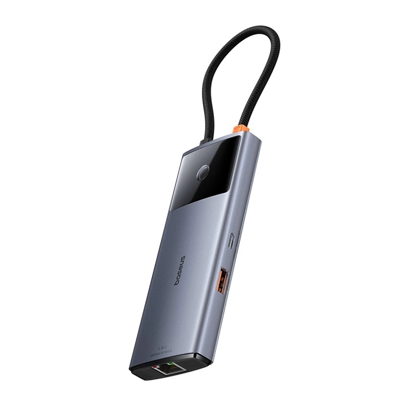Hub 6in1 Baseus Metal Gleam 2 Series, USB-C į 2xUSB 3.0 +USB-C + HDMI + USB-C PD + Ethernet RJ45