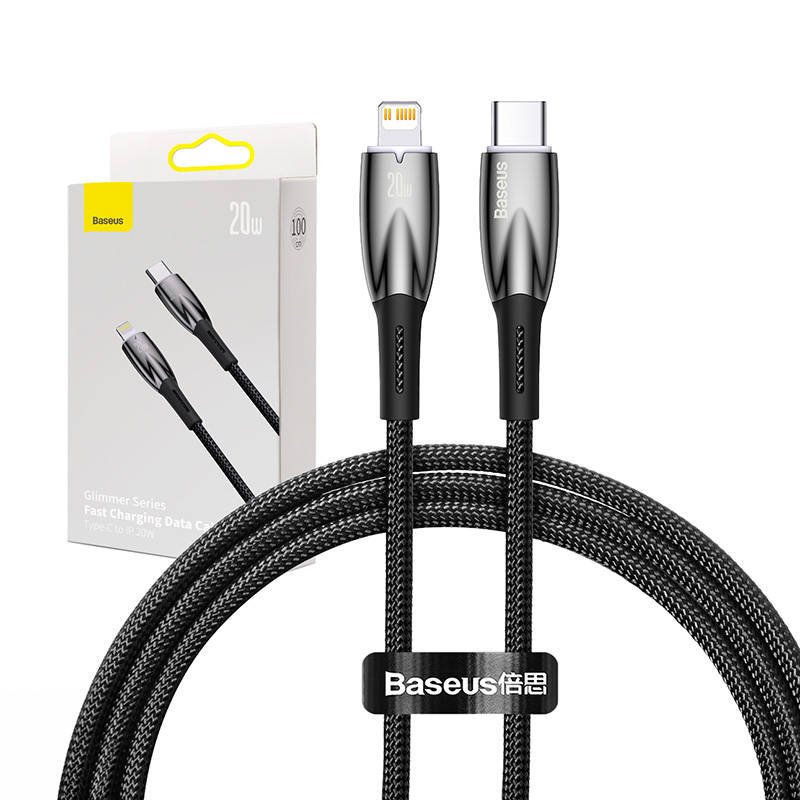 USB-C kabelis, skirtas Lightning Baseus Glimmer serijai, 20 W, 1 m (juodas)