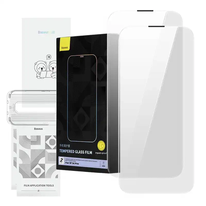 Apsauginis stiklas Baseus Corning, skirtas iPhone 14 Pro su įmontuotu dulkių filtru