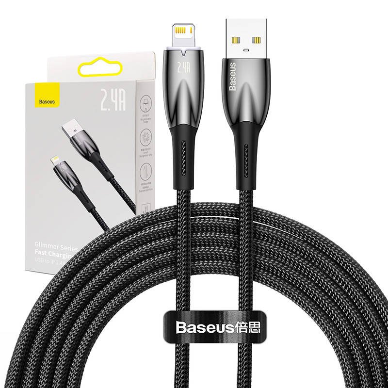 USB laidas Lightning Baseus Glimmer serijos Lightning, 2,4 A, 2 m (juodas)