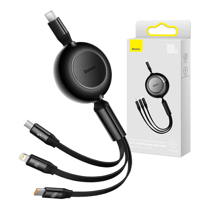 Baseus Bright Mirror 4, USB-C 3-in-1 kabelis, skirtas micro USB / USB-C / Lightning 100 W / 3,5 A 1,1 m (juodas)