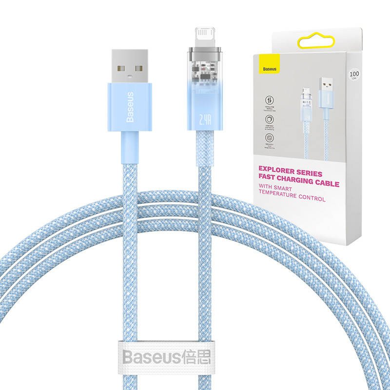 Greitojo įkrovimo laidas Baseus Explorer USB-Lightning 2,4A 1M (mėlynas)