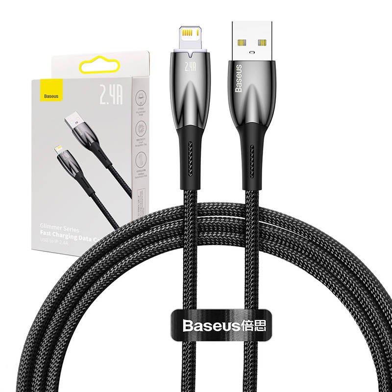 USB laidas Lightning serijos Baseus Glimmer, 2,4 A, 1 m (juodas)