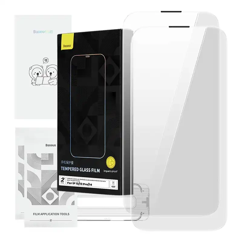 Grūdintas stiklas Baseus Corning, skirtas iPhone 13/13 Pro/14, su įmontuotu dulkių filtru