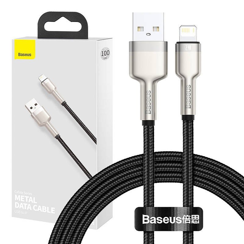 USB laidas Lightning Baseus Cafule, 2,4 A, 1 m (juodas)
