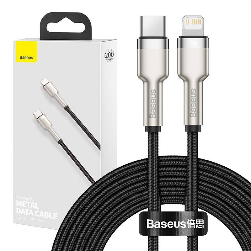 USB-C laidas Lightning Baseus Cafule, PD, 20 W, 2 m (juodas)
