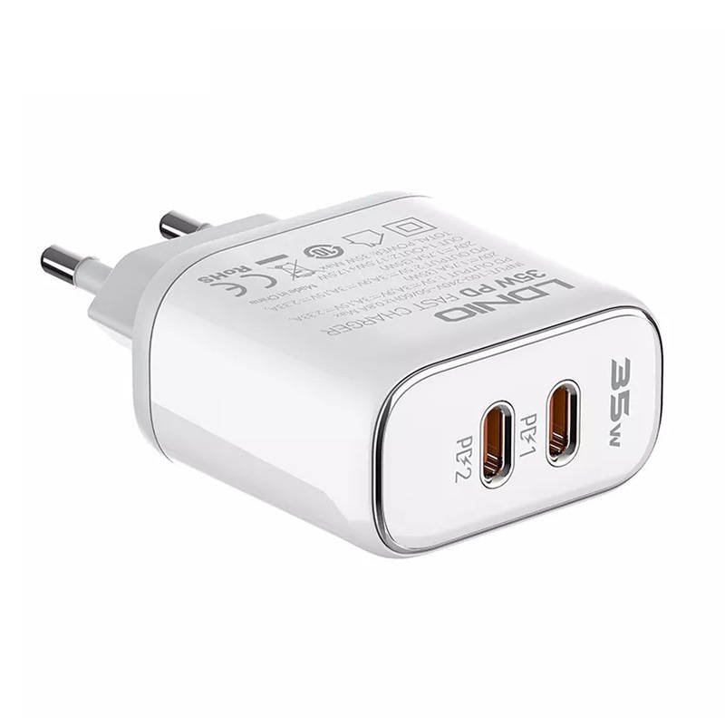 Sieninis įkroviklis LDNIO A2528M 2USB-C Apple + USB-C - Lightning kabelis