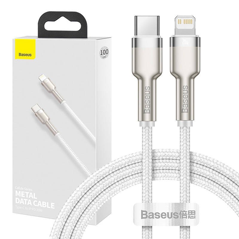 USB-C laidas Lightning Baseus Cafule, PD, 20W, 1m (baltas)
