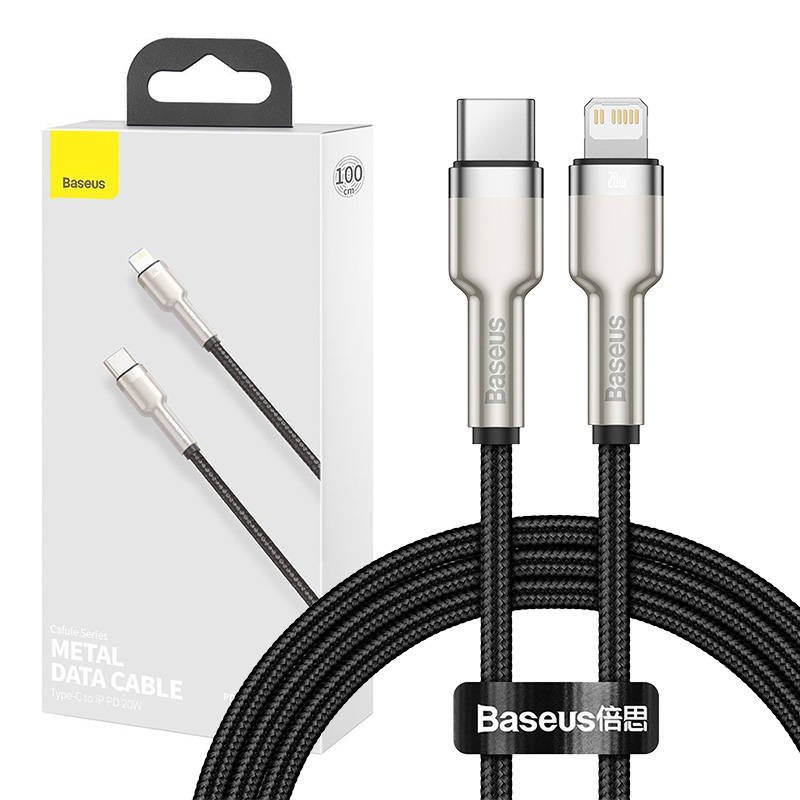 USB-C laidas Lightning Baseus Cafule, PD, 20W, 1m (juodas)