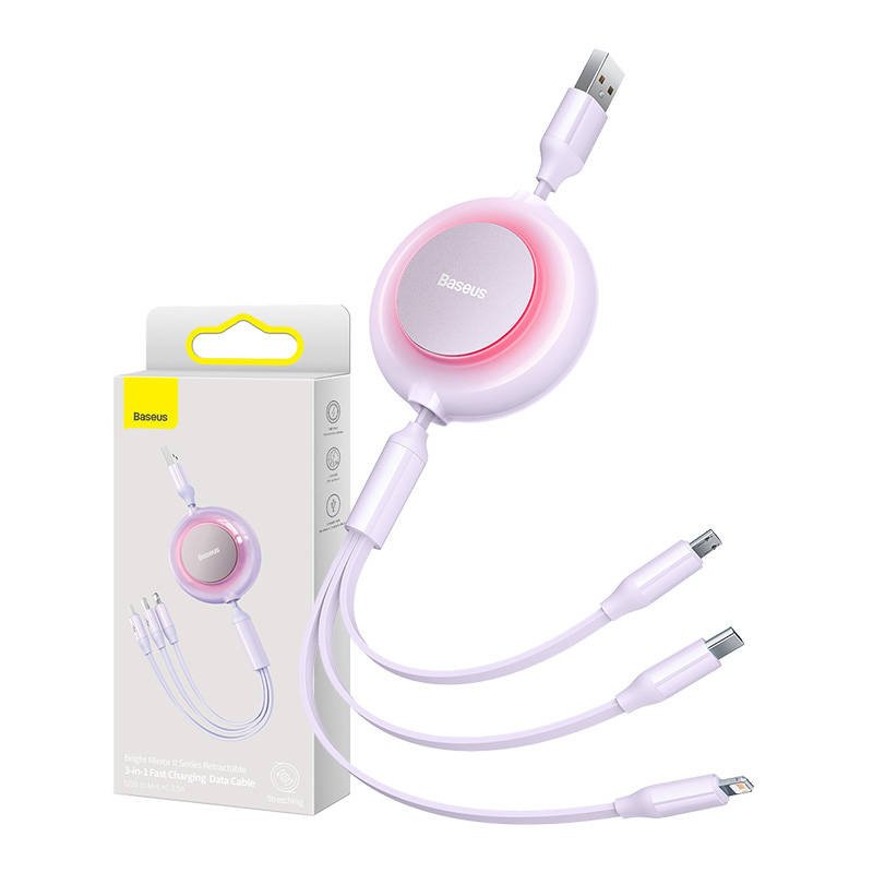 Baseus Bright Mirror 2, 3-in-1 USB kabelis 3-in-1, skirtas micro USB / USB-C / Lightning 3,5 A 1,1 m (violetinis)