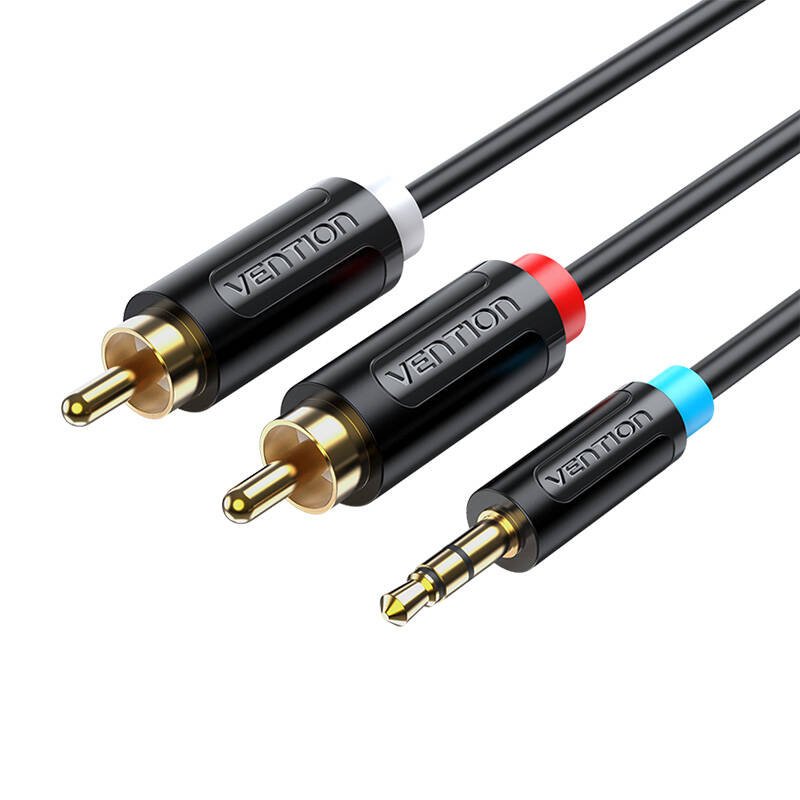 Garso kabelio adapteris 3,5 mm male į 2 RCA male Vention BCLBK 8 m juodas