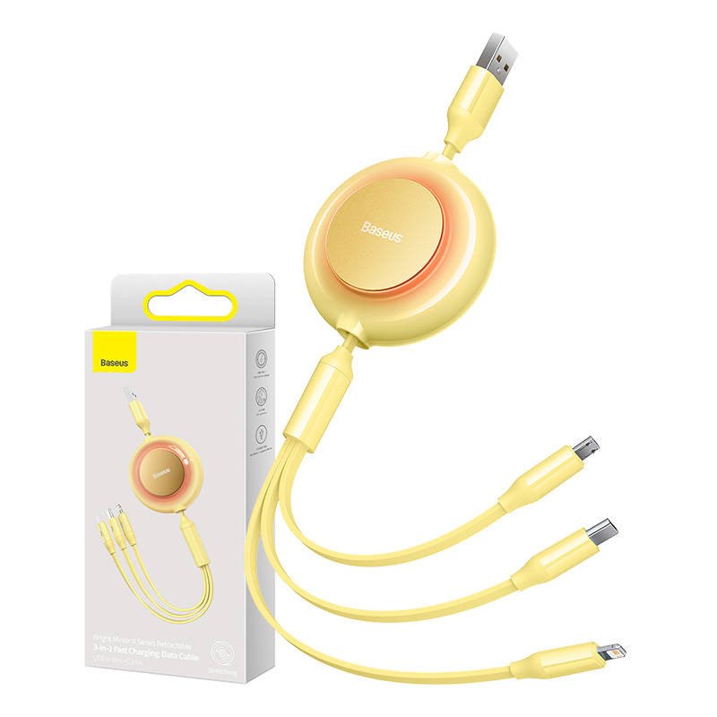 Baseus Bright Mirror 2, micro USB / USB-C / Lightning 3,5 A 1,1 m ilgio USB 3-in-1 kabelis (geltonas)