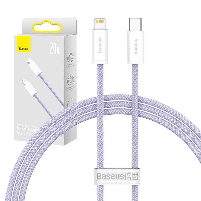 Lightning USB-C laidas Baseus Dynamic 2 Series, 20 W, 1 m (violetinis)