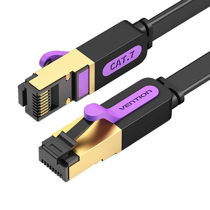 Plokščias tinklo kabelis UTP CAT7 Vention ICABG RJ45 Ethernet 10Gbps 1,5m juodas