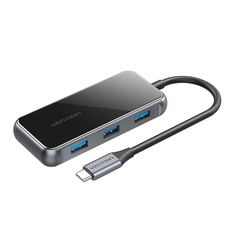 5in1 adapteris HUB Vention TFBHB USB-C į HDMI 4K@60Hz, 3x USB 3.0, PD (Pilkas)