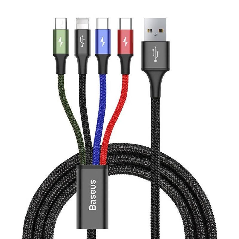 Baseus greitasis USB kabelis 4in1 2xUSB-C / Lightning / Micro 3,5A 1,2 m - juodas