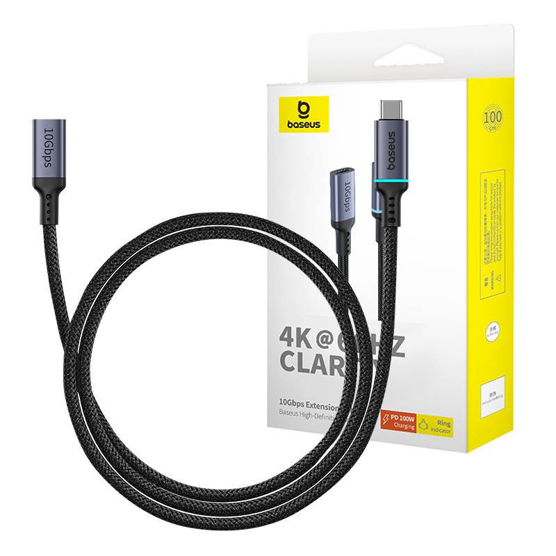 Baseus aukštos raiškos prailginimo kabelis USB-C male į female 10Gbps, 1m (juodas)