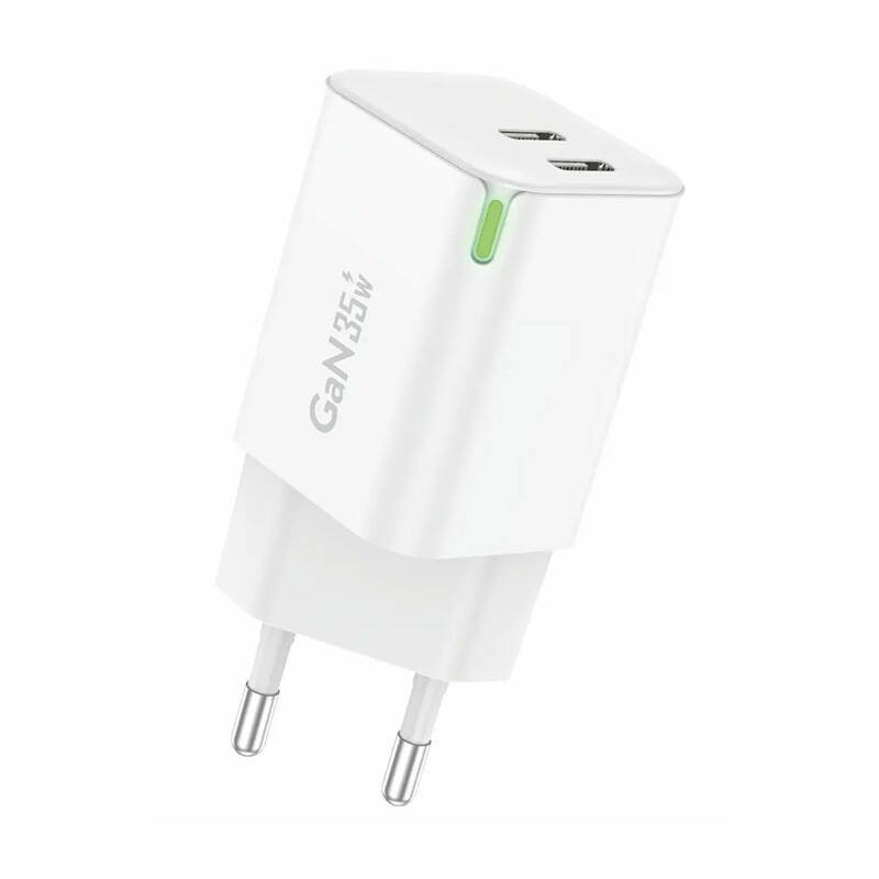 Sieninis įkroviklis Foneng GaN 35W 2x USB-C 2,4A (baltas)