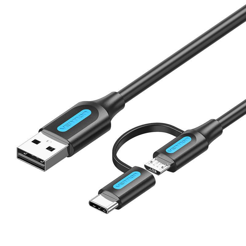 Kabelis 2in1 USB 2.0 į USB-C/Micro USB Vention CQDBF 1m (juodas)