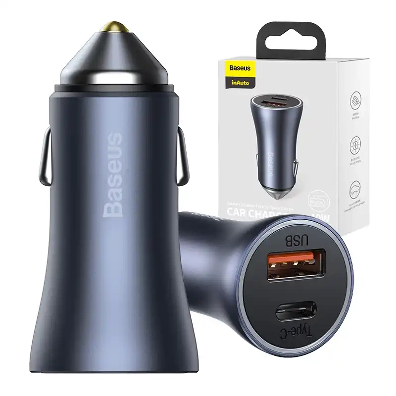 Automobilinis įkroviklis Baseus Golden Contactor Pro, USB + USB-C, QC4.0+, PD, SCP, 40W (šara)