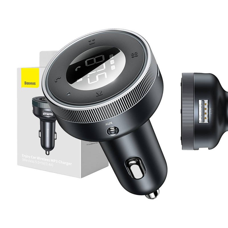 Bevielis MP3 įkroviklis automobiliui Baseus Enjoy, Bluetooth 5.0, microSD, AUX (juodas)