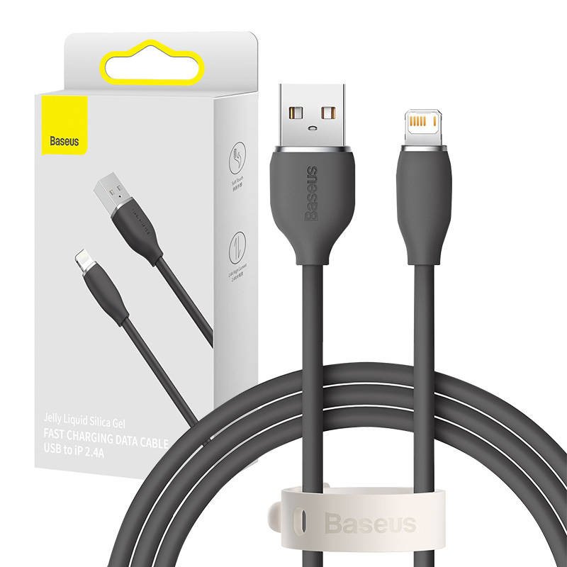 Baseus Jelly kabelis USB į Lightning, 2,4 A, 1,2 m (juodas)