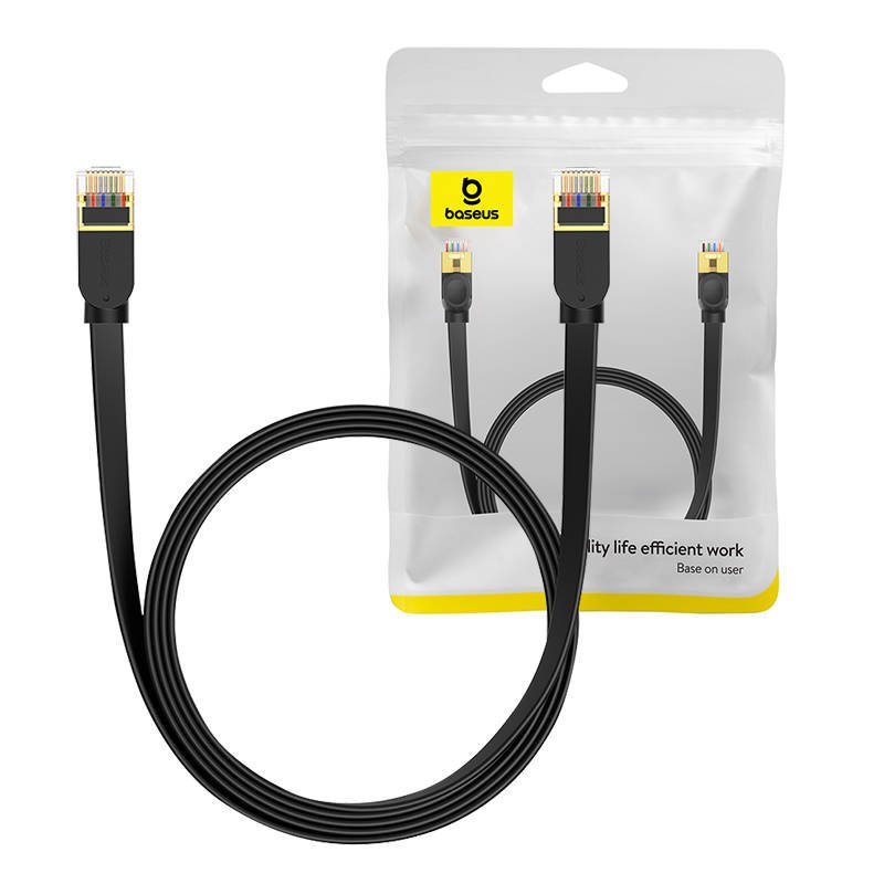 Baseus Cat 7 UTP Ethernet RJ45 kabelis plokščias 2m (juodas)