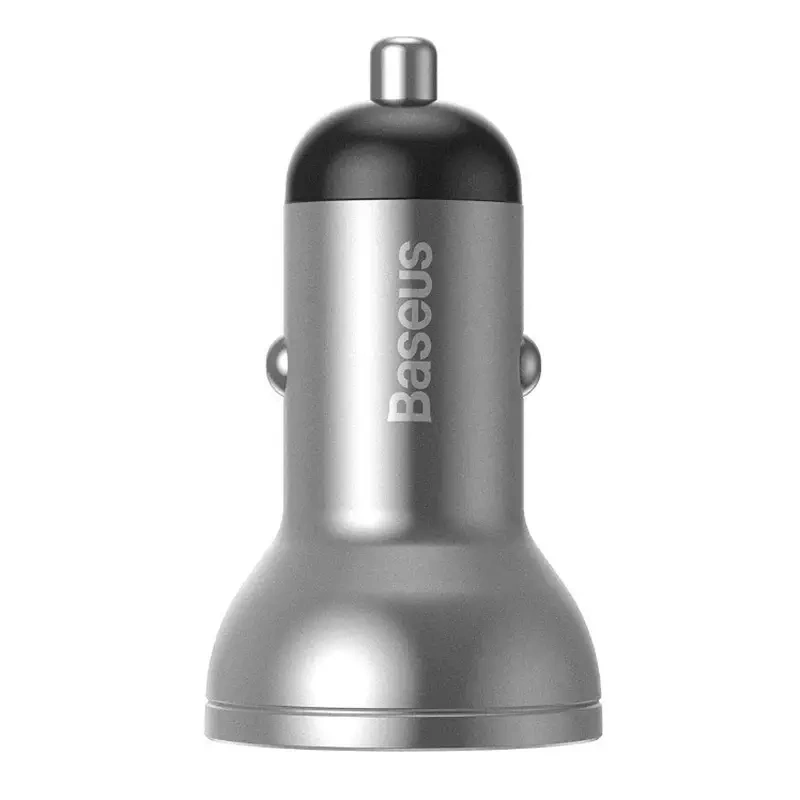 Automobilinis įkroviklis Baseus su ekranu, 2x USB, 4,8A, 24W (srebrna)