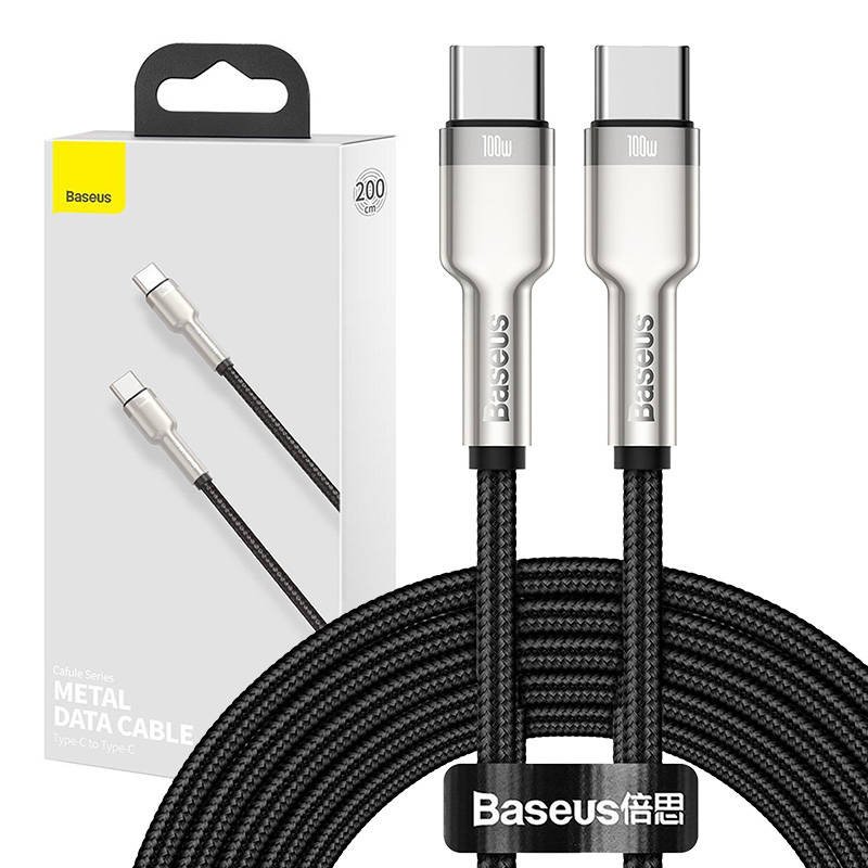 Kabelis USB-C į USB-C Baseus Cafule, 100 W, 2 m (juodas)