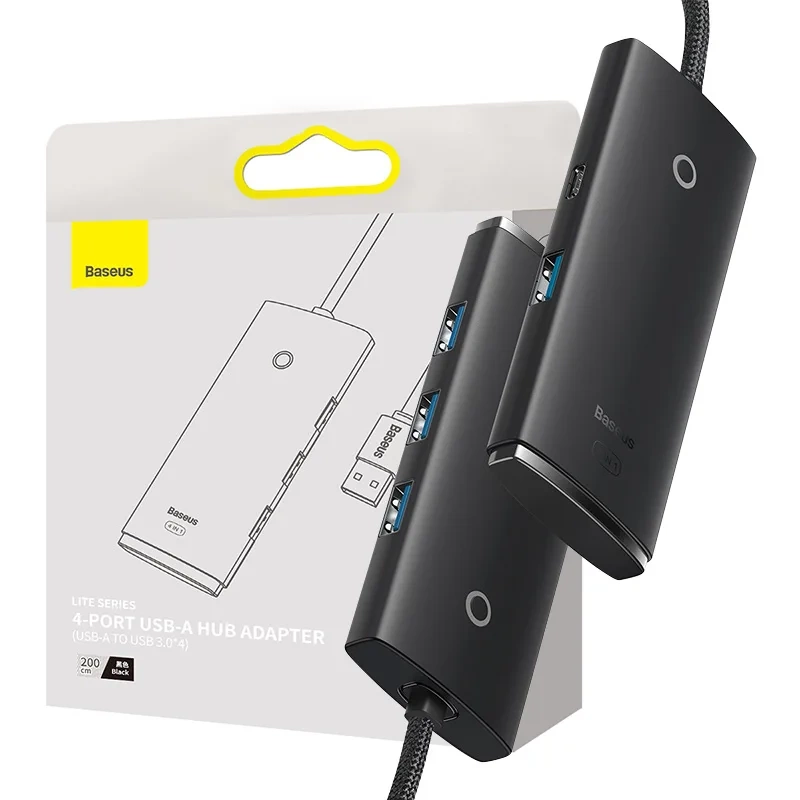Hub 4w1 Baseus Lite Series USB į 4x USB 3.0, 2m (juodas)