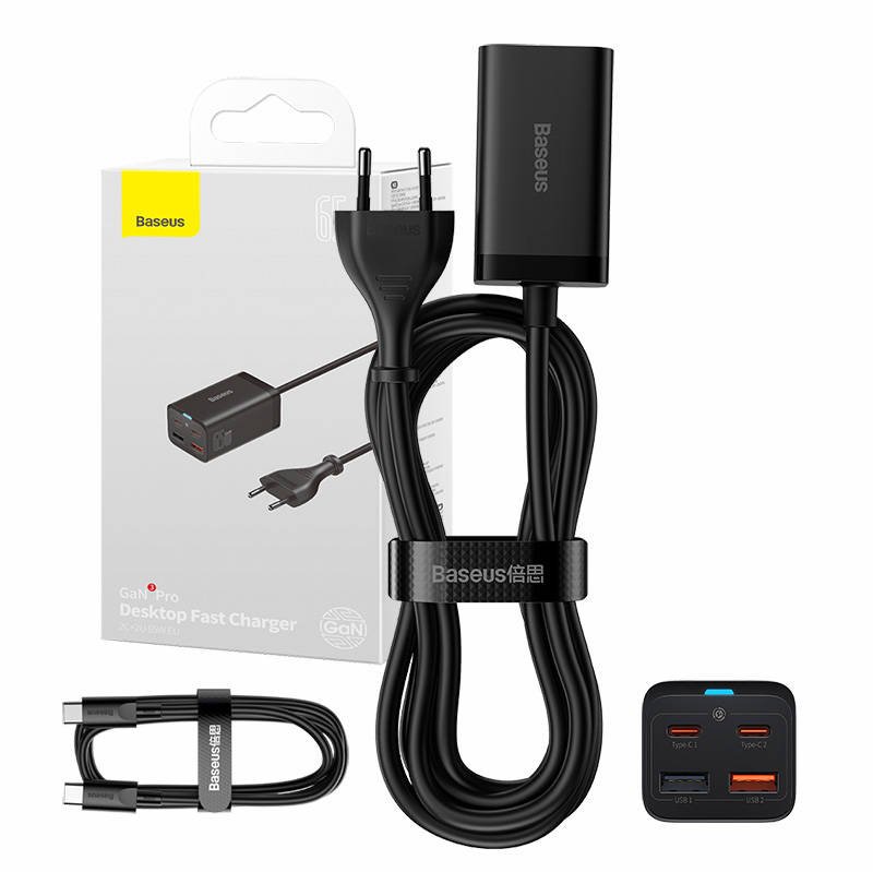Greitasis įkroviklis Baseus GaN3 Pro, 2x USB-C, 2x USB, 65 W (juodas)