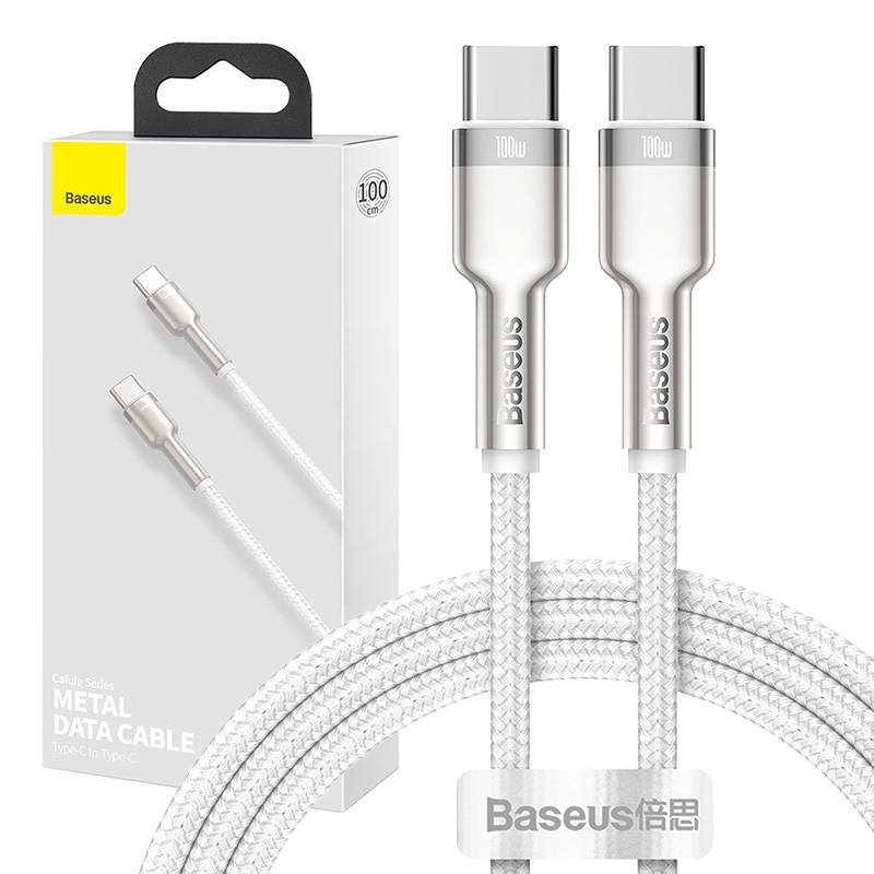 Kabelis iš USB-C į USB-C Baseus Cafule, 100 W, 1 m (baltas)