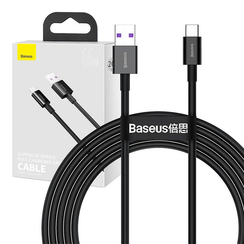 Baseus Superior serijos kabelis USB į USB-C, 66W, 2 m (juodas)