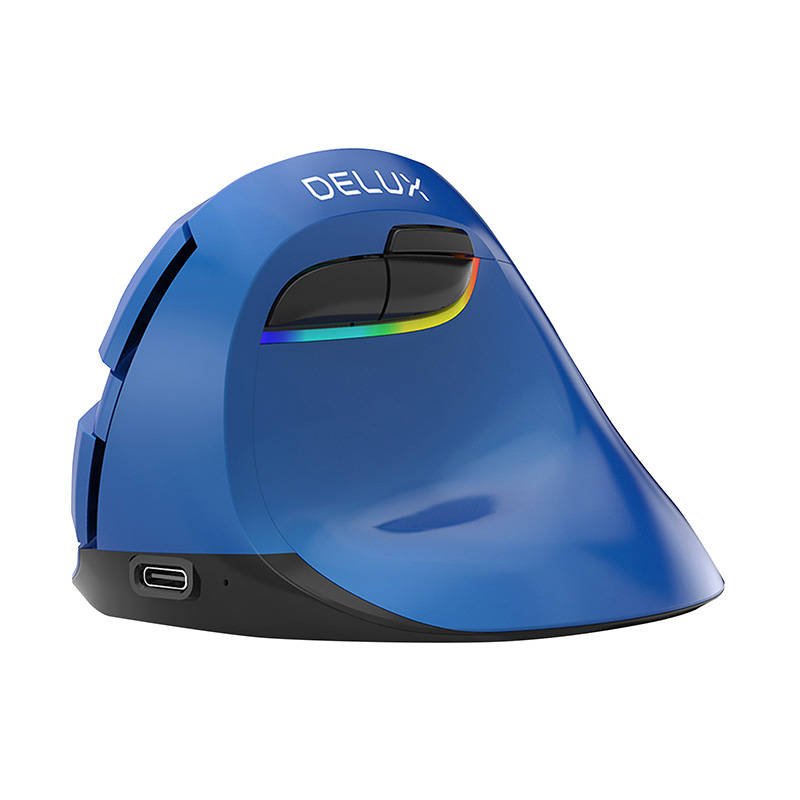 Belaidė vertikali pelė Delux M618Mini BT4.0 + 2.4 GHz 4000 DPI RGB (mėlyna)