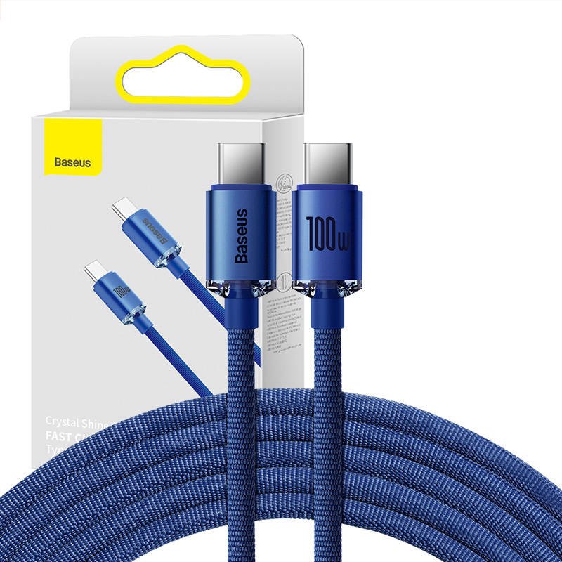 Baseus Crystal Shine kabelis USB-C į USB-C, 100 W, 2 m (mėlynas)
