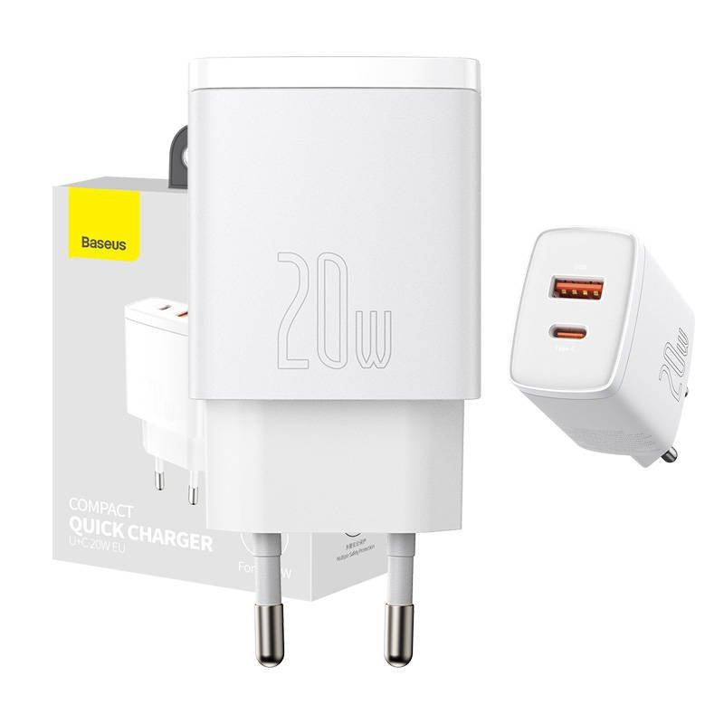 Baseus kompaktiškas greitasis įkroviklis, USB, USB-C, 20W (baltas)