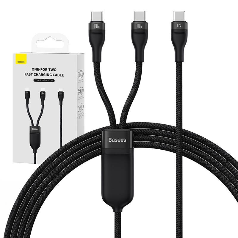 2in1 USB kabelis Baseus Flash Series USB-C do USB-C 100W, 1,5 m (juodas)