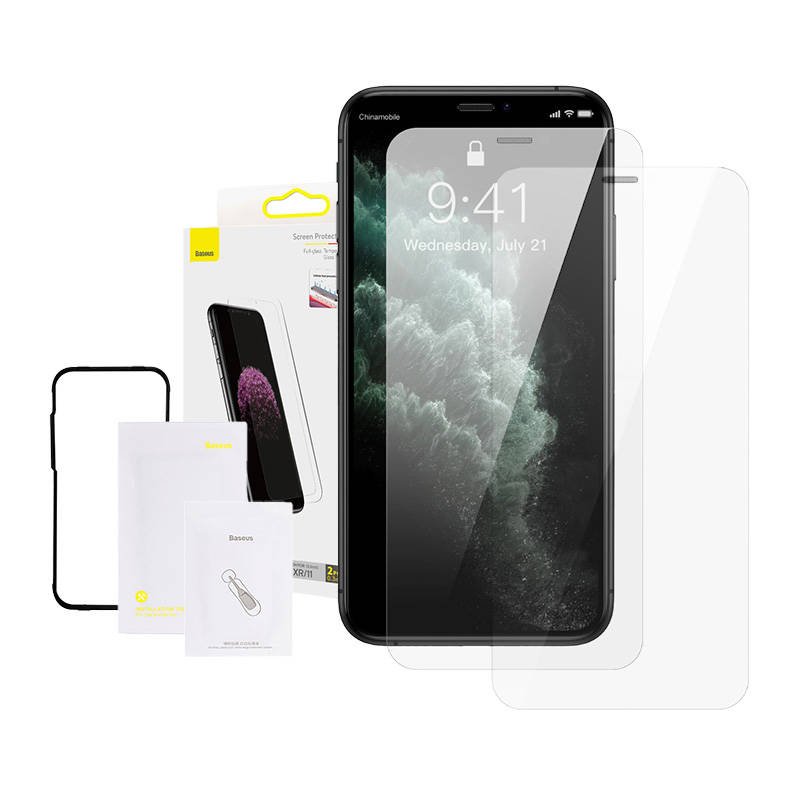 Baseus 0,3 mm viso stiklo grūdinto stiklo plėvelė (2 vnt. pakuotė), skirta iPhone XR/11 6,1 colio