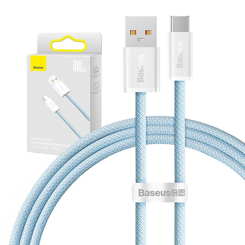 USB ir USB-C Baseus Dynamic Series kabelis, 100 W, 1 m (mėlynas)