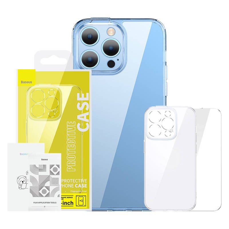Baseus SuperCeramic skaidraus stiklo dėklo ir grūdinto stiklo rinkinys, skirtas iPhone 14 Plus