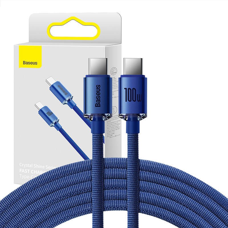 Baseus Crystal Shine kabelis USB-C į USB-C, 100 W, 1,2 m (mėlynas)