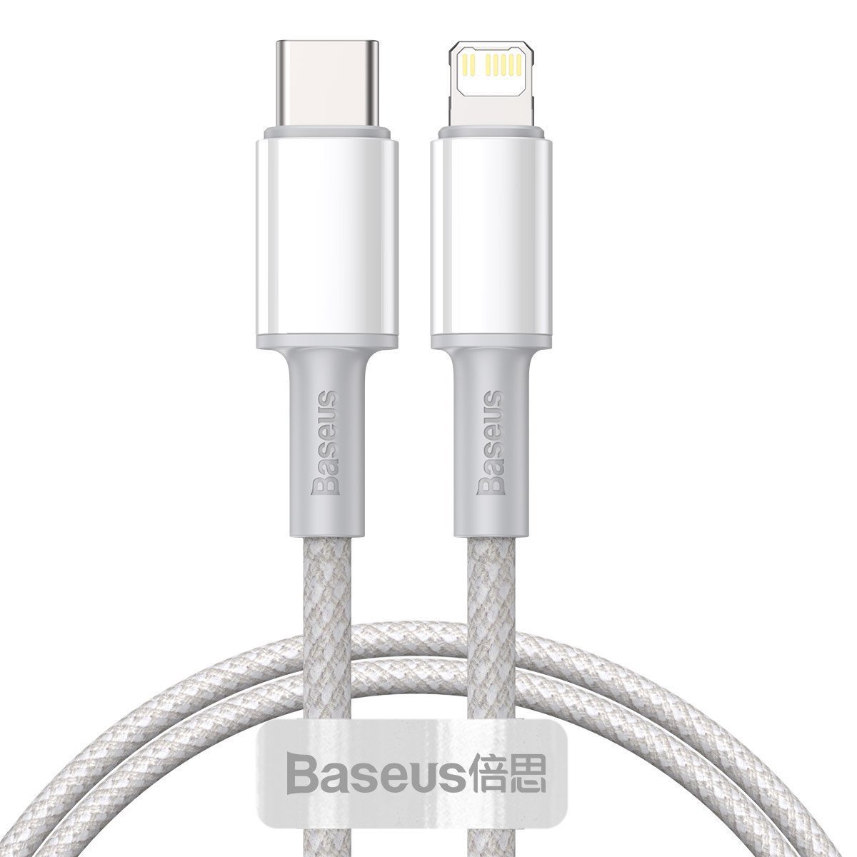 Baseus didelio tankio pintas kabelis nuo C tipo iki Lightning, PD, 20 W, 1 m (baltas)