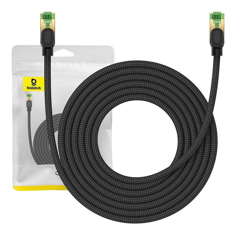 Apsuktas tinklo kabelis Cat.8 Baseus Ethernet RJ45, 40Gbps, 5m (juodas)