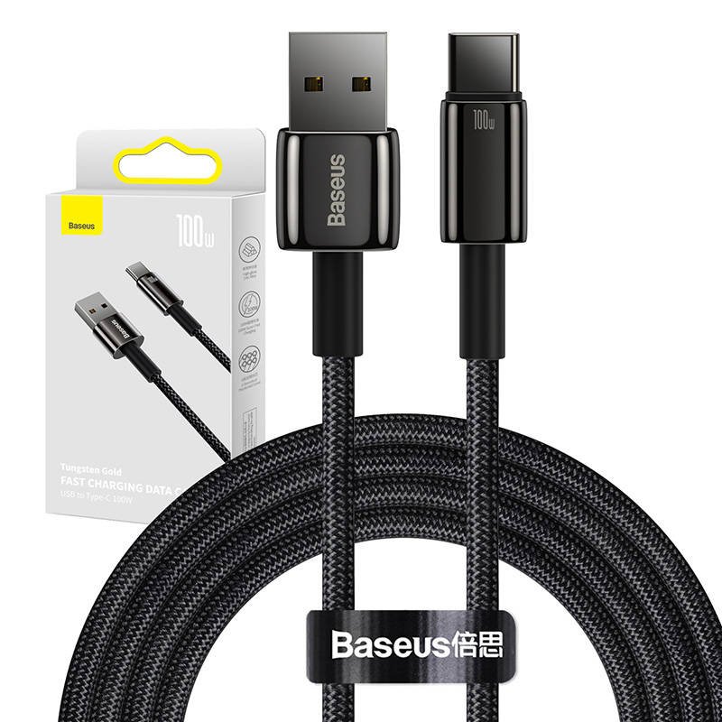 Baseus Tungsten Gold Cable USB į USB-C, 100W, 2m (juodas)