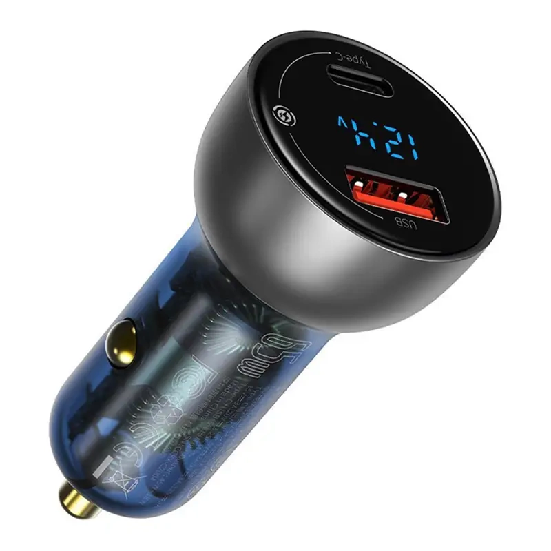 Dvigubas greitasis automobilinis įkroviklis Baseus Particular Digital Display QC+PPS 65W (sidabrinės spalvos)