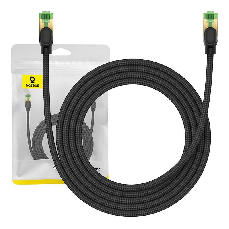 Apsuktas tinklo kabelis Cat.8 Baseus Ethernet RJ45, 40Gbps, 2m (juodas)
