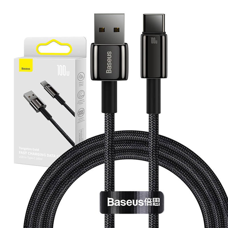 Baseus Tungsten Gold Cable USB į USB-C, 100W, 1m (juodas)