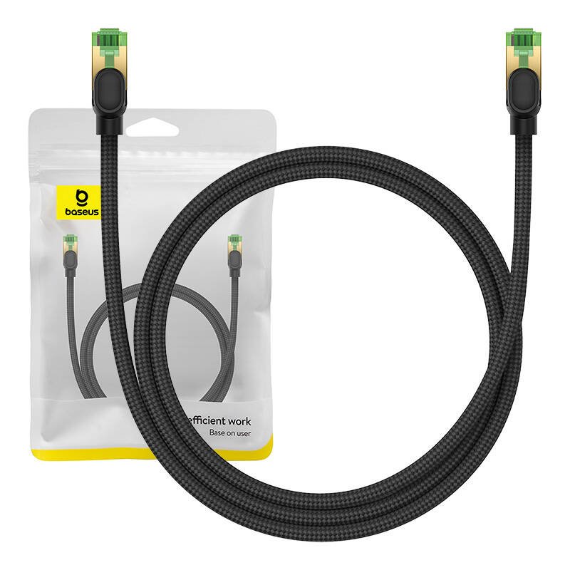 Apsuktas tinklo kabelis Cat.8 Baseus Ethernet RJ45, 40Gbps, 1m (juodas)