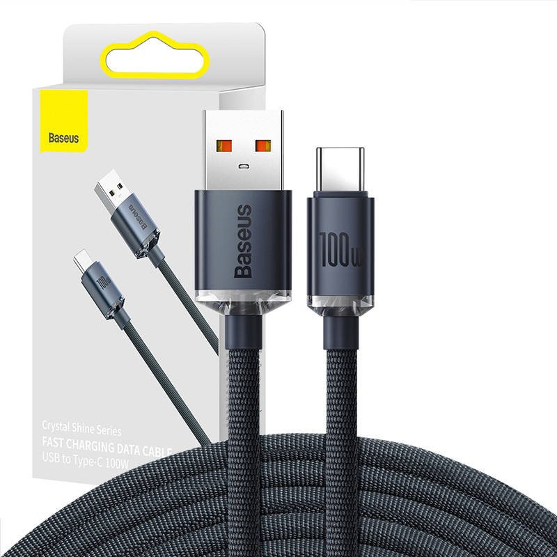 Baseus Crystal Shine USB ir USB-C kabelis, 100 W, 2 m (juodas)